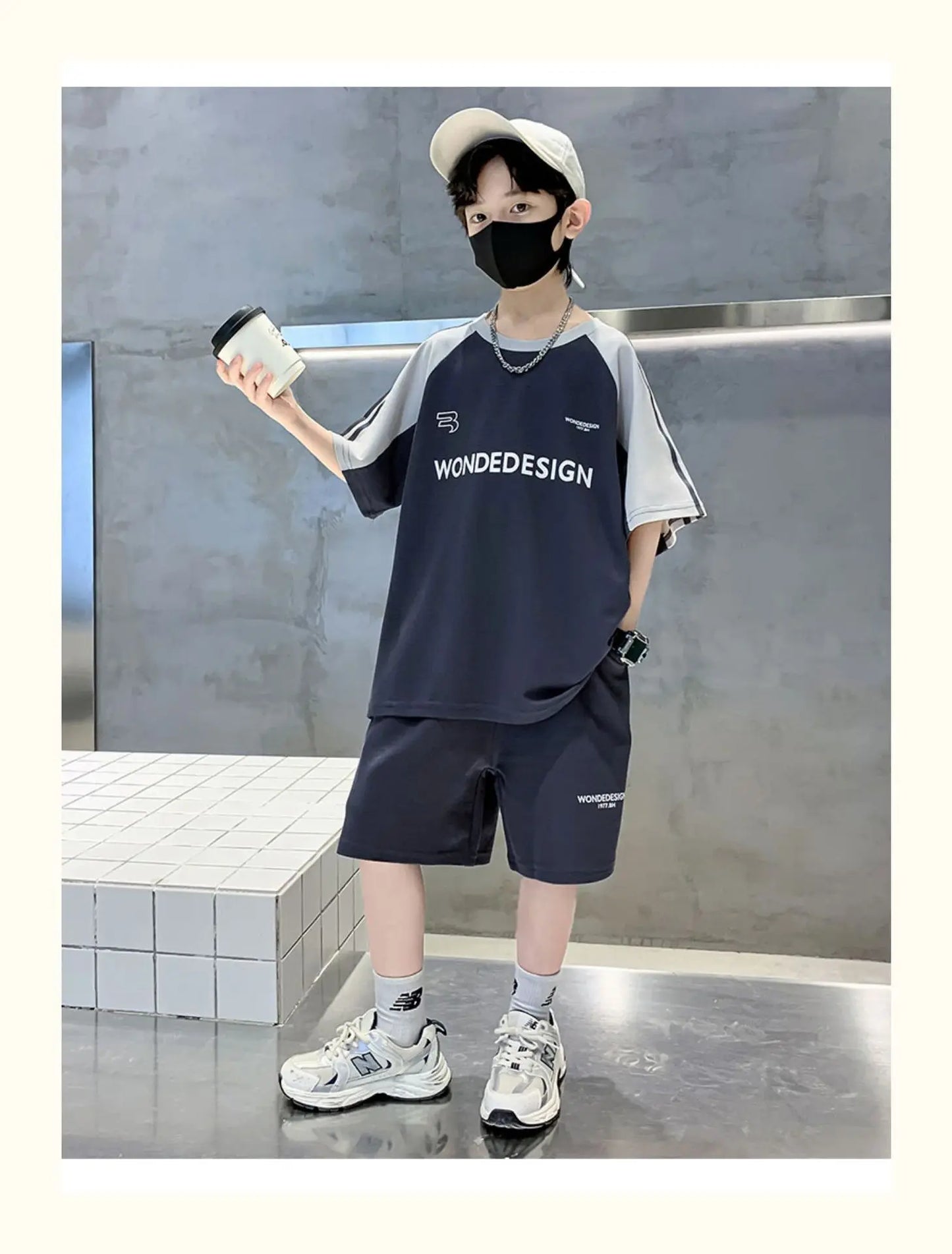 Summer Boys Cotton Loose Contrast Alphabet T-Shirt Tops+Shorts Pant School Kids Tracksuit Child 2PCS Outfit Workout Set 5-16 Yr