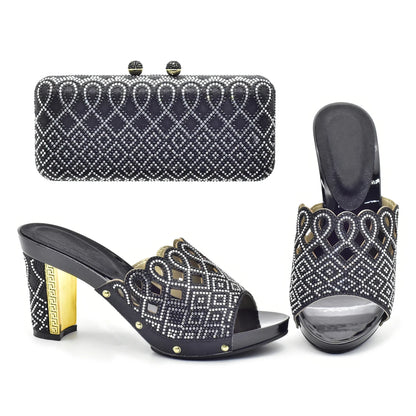 Italian Ladies Shoes and Bags To Match Set Decorated with Rhinestone Plus Size Shoes Women Heel Women Shoes and Bag Set In Italy