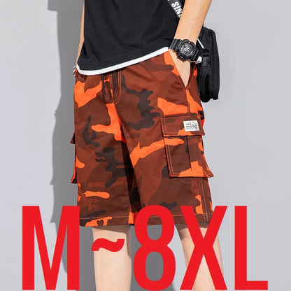 Plus Size Shorts Casual Summer Elastic Waist Cargo Short Men Streetwear Y2k Camouflage Fashion Bermuda Male Side Pocket Breeches