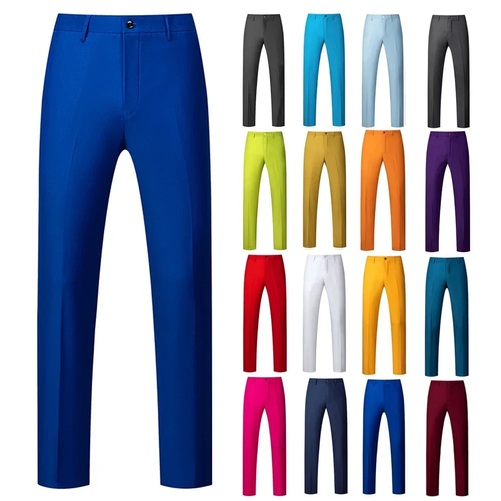 19 Colors High Quality Men's Solid Color Slim Fit Suit Pants Fashion Formal Business Social Groom Wedding High End Trousers