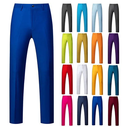 19 Colors High Quality Men's Solid Color Slim Fit Suit Pants Fashion Formal Business Social Groom Wedding High End Trousers