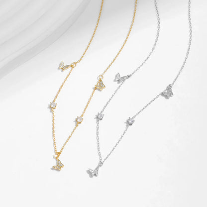 Flying Butterfly CZ Necklace 925 Sterling Silver Simple Link Chain Charms White Gold Plated Necklaces For Women Jewelry