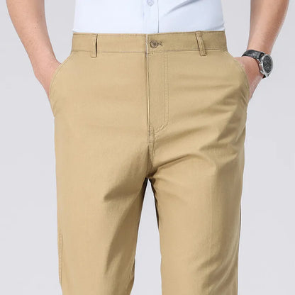 Men's American Chino Pants Double Pleated Classic Fit Dress Pant Business Casual Golf Pants Pure Cotton Trousers