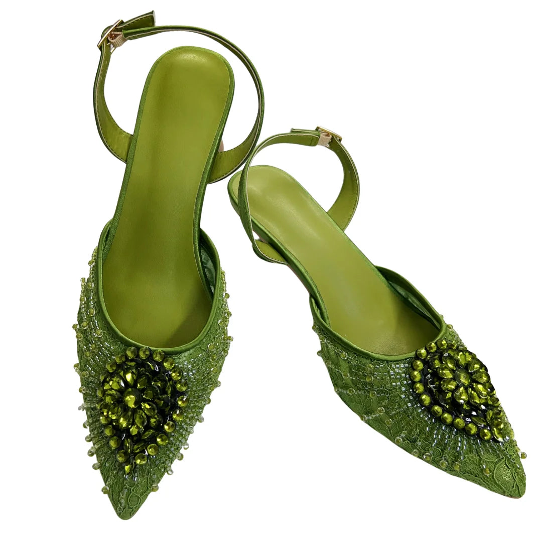Italian Designer Evening Shoes With Clutch Bag Set for African Wedding and Bridal Occasions Lace Embroidered Beads Women's Shoes