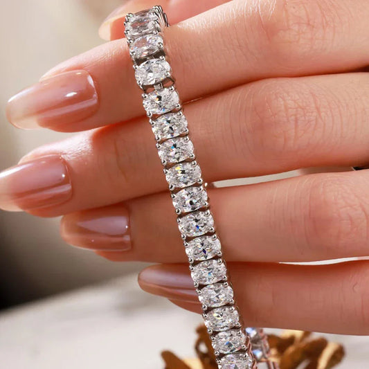 Bracelets de tennis en moissanite taille ovale de 0,5 carat en argent S925 plaqué or 18 carats pour femmes, hommes, bijoux HipHop, cadeaux certifiés GRA