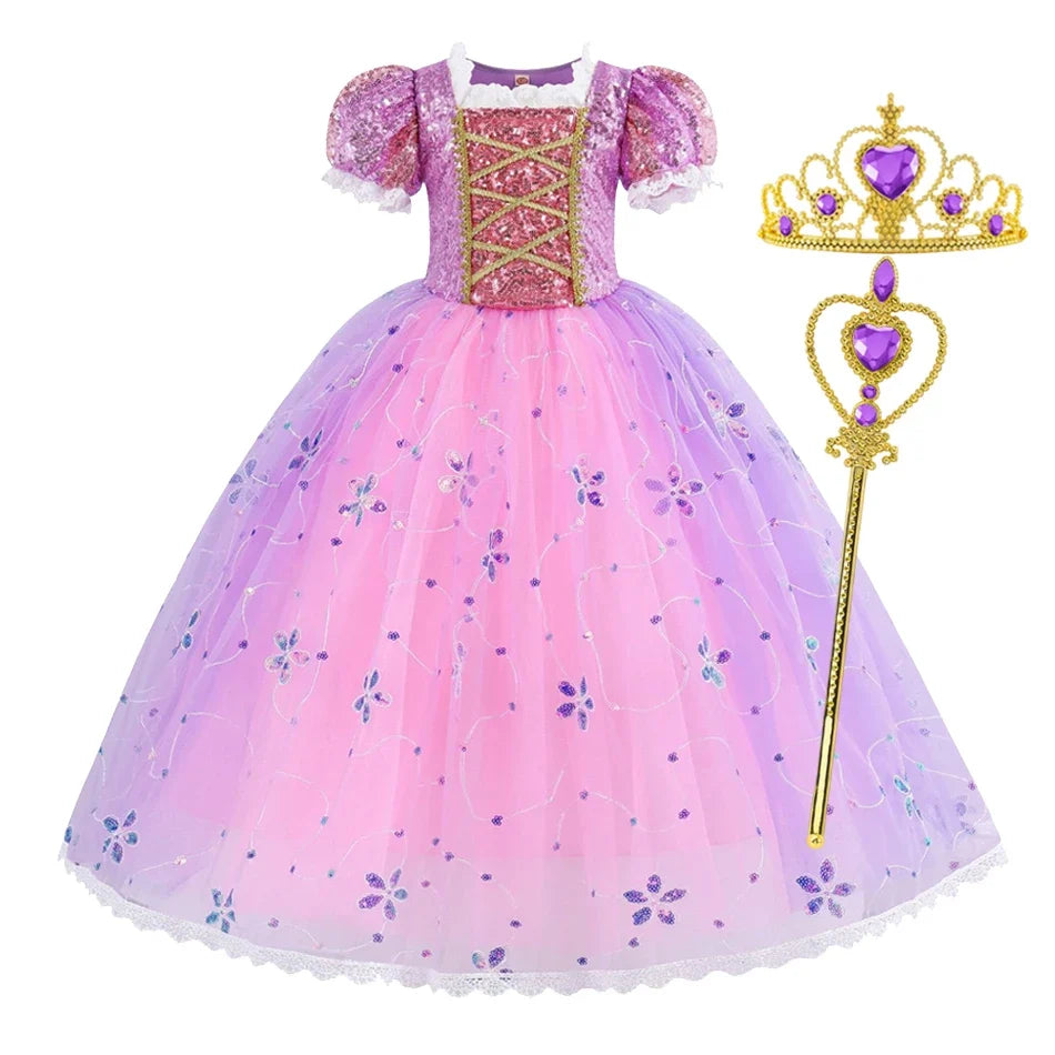 Girl Rapunzal Princess Dress Halloween Cosplay Ball Gown Party Costume Disguise Kids Outfit Children Clothes