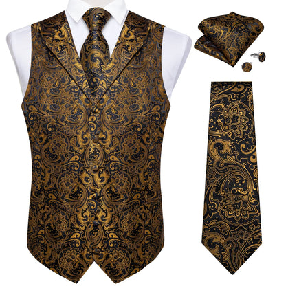 Men's Suit Vest Neck Tie Set Black Paisley Waistcoat for Wedding Party Tuxedo Suits Luxury Sleeveless Jacket DiBanGu