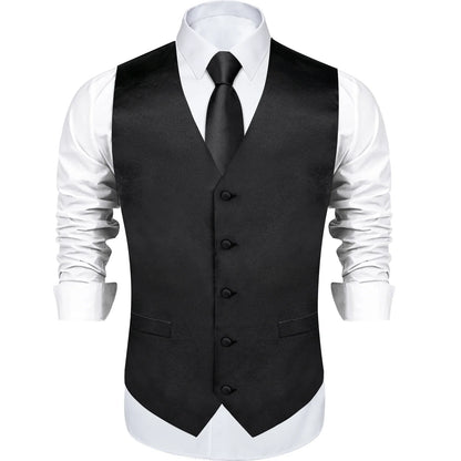 Black Satin Solid Suit Vest with Tie and Pre-tied Bow Tie Set Purple Blue Sage Green Wedding Party Men's Waistcoat DiBanGu