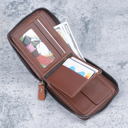 Portefeuille en cuir décontracté pour hommes, court, à deux volets, vente en gros, porte-monnaie, poche zippée, populaire transfrontalier, porte-monnaie rigide