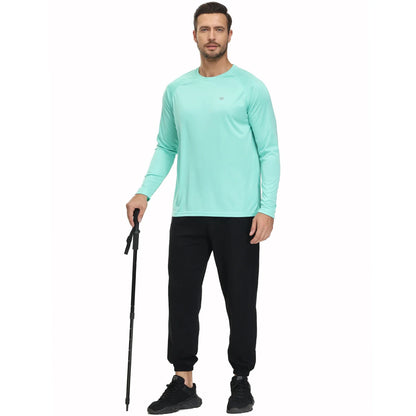 Men UPF 50+ Long Sleeve T-Shirt, Rash Guard Breathable Tops, Pullover Shirt for Sport Fishing Hiking Running Beach Surfing