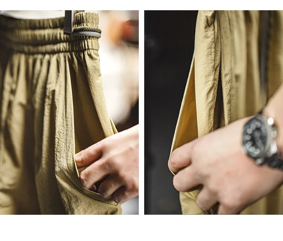 Men's Field Cargo Pants Lightweight Nylon Straight Leg Tactical Workwear Casual  Elastic Waist Trousers for Spring Summer