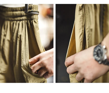 Men's Field Cargo Pants Lightweight Nylon Straight Leg Tactical Workwear Casual  Elastic Waist Trousers for Spring Summer