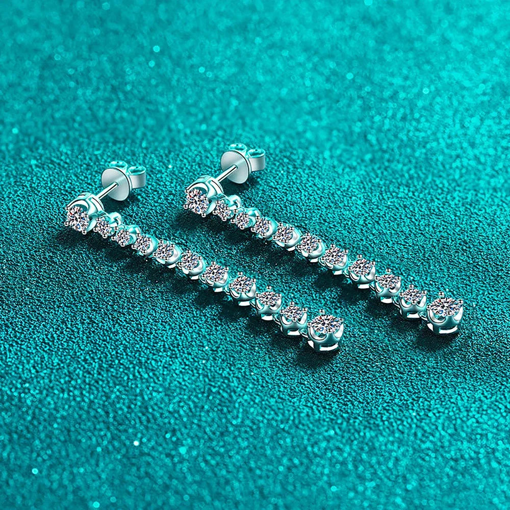 Long Tassels Moissanite Drop Earrings 925 Sterling Silver 18k Gold Sparkling Full Diamond Tennis Stud Earring For Womem Party