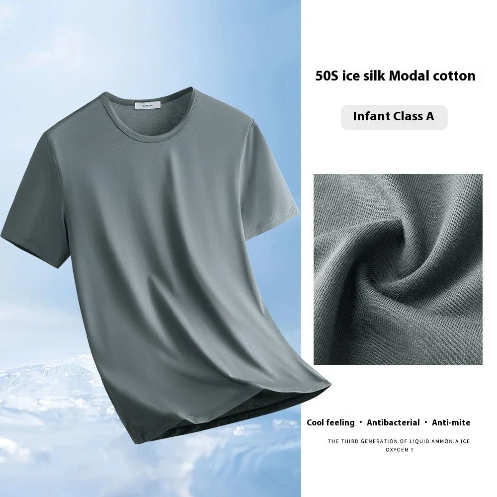 47% Cotton 47% Modal 6% Spandex T Shirt Men Short Sleeved Summer Round Neck Undershirt Plus Size Men's Solid Color Tops Tees