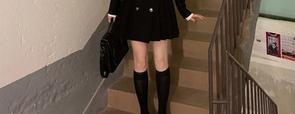 Sweet Style Suit Dress Korean Drama Main Character Waist Cinched Beautiful  Skirt College Style High Waist Double Breaste...