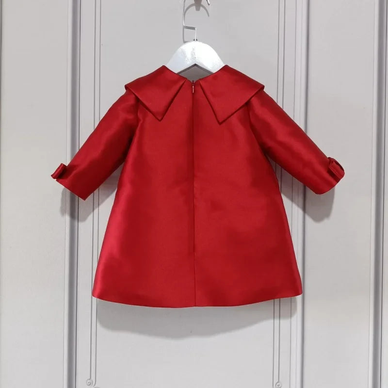 New Girls Western Style Long-Sleeved RedAWord PrincessAExpansion Skirt Handmade Pearl Diamond Dress Skirt