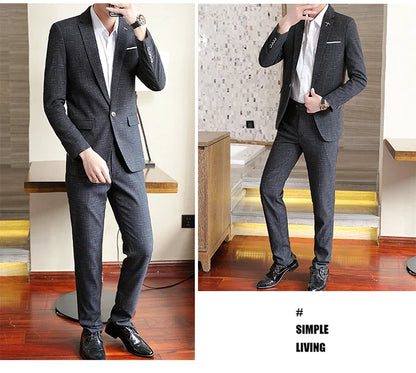 Fashion New (Suit + Trousers) Boutique Business British Dress Casual Party Slim Trend Handsome Two-Piece Suit