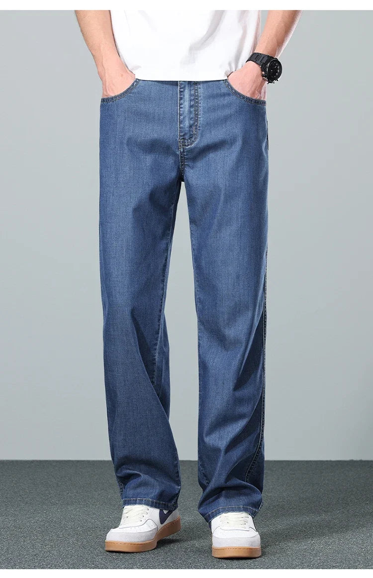 High Quality New Summer Lyocell Fabric Stretch Jeans Business  Loose Straight Casual Trousers Fashion Pants Plus Size 28-35 40