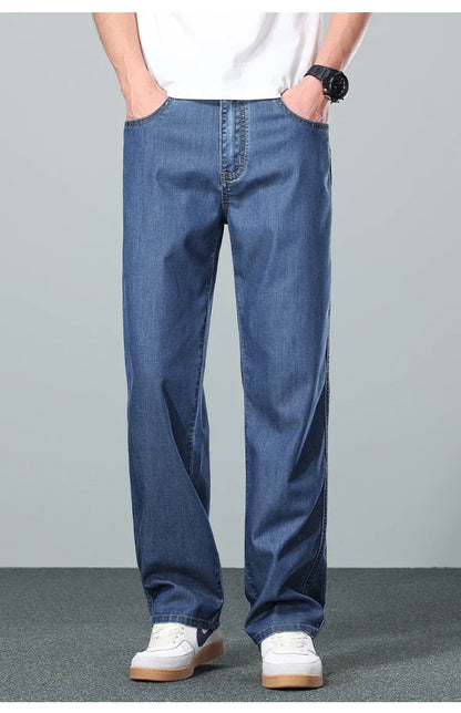 High Quality New Summer Lyocell Fabric Stretch Jeans Business  Loose Straight Casual Trousers Fashion Pants Plus Size 28-35 40