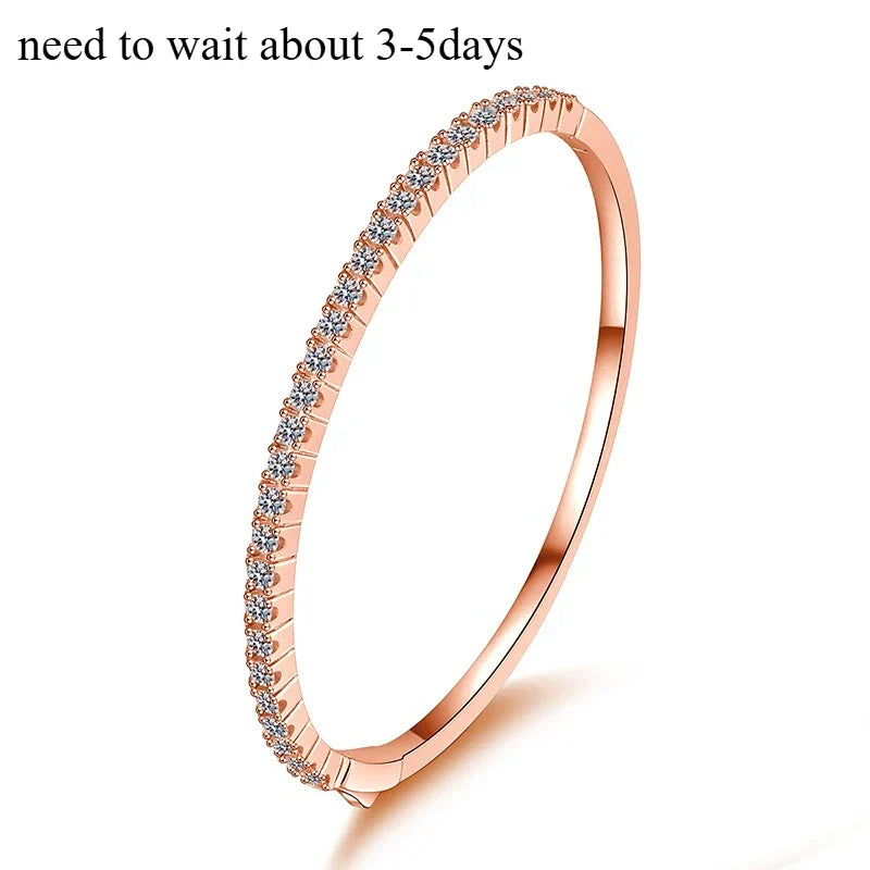 2.5mm All Moissanite Bangles for Women Luxury Sparkling Bracelets Wedding Birthday Gift 925 Sterling Silver Plated 18K