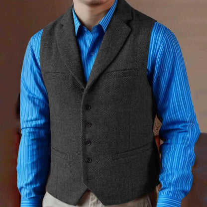 Men Vest Gray Herringbone Single Button With Lapel Waistcoat For Wedding Birthday Banquet Business Work Office Men Suit Vest