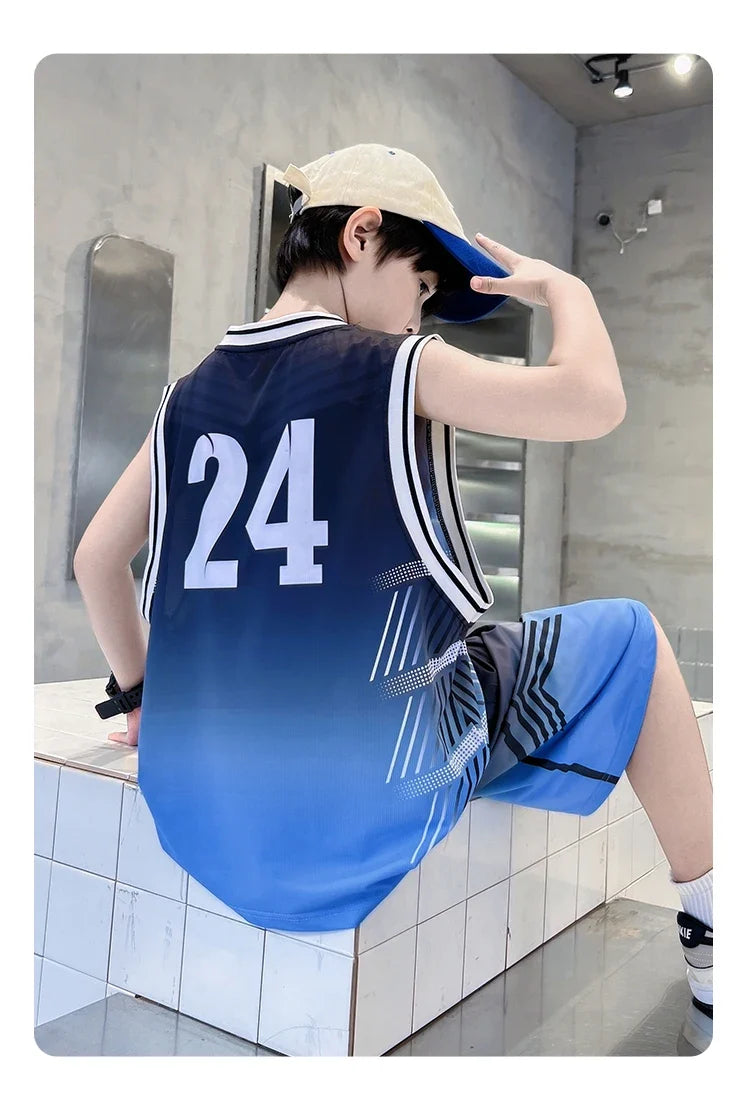 Summer Boy Child Basketball T-shirt Shorts Jersey Suit Quick Dry Kids Sports Wear Outfit Tweens Casual Clothing Set Sportswear