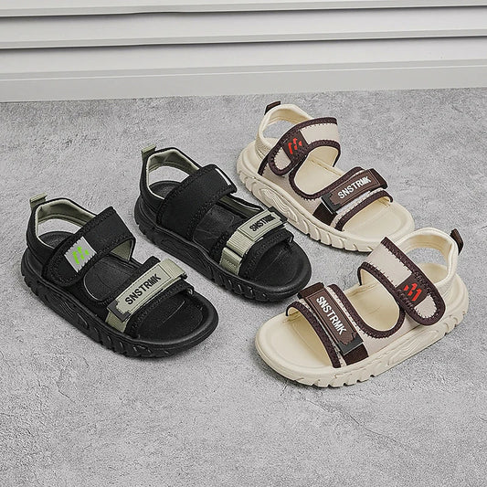 Kids'Casual Shoes Sandals EVA Summer Shoes For Boys Hook and Loop Breathable Anti-slip Thick Bottom Khaki Black Shoes Size 26-37