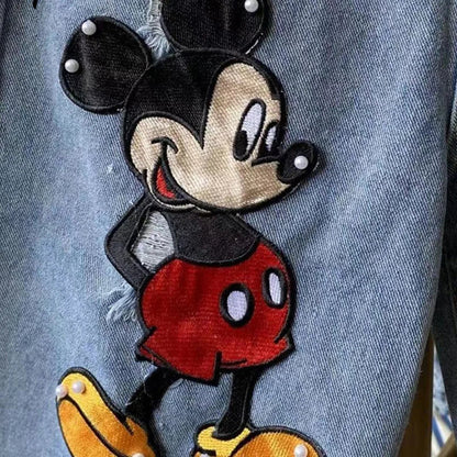 Supzoom New Arrival Loose Casual Summer Top Fashion Cotton Embroidery Beading Mickey Mouse Summer Denim Shorts