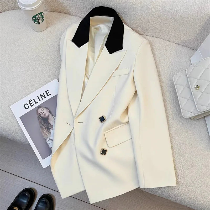 Spring Women's Suit Jacket Fashionable Korean Design Commute Style Long Sleeve Polyester Blend Urban Windbreaker