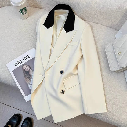 Spring Women's Suit Jacket Fashionable Korean Design Commute Style Long Sleeve Polyester Blend Urban Windbreaker