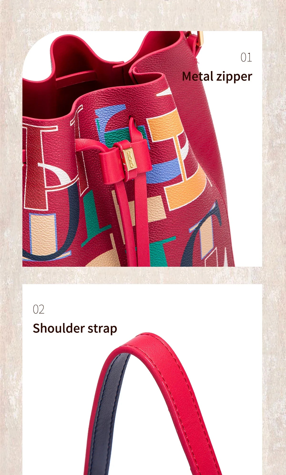 Seasonal New Arrival Fashionable Classic Women's Bucket Bag Color-Blocked Letter Print Design Women's New Shoulder Bag