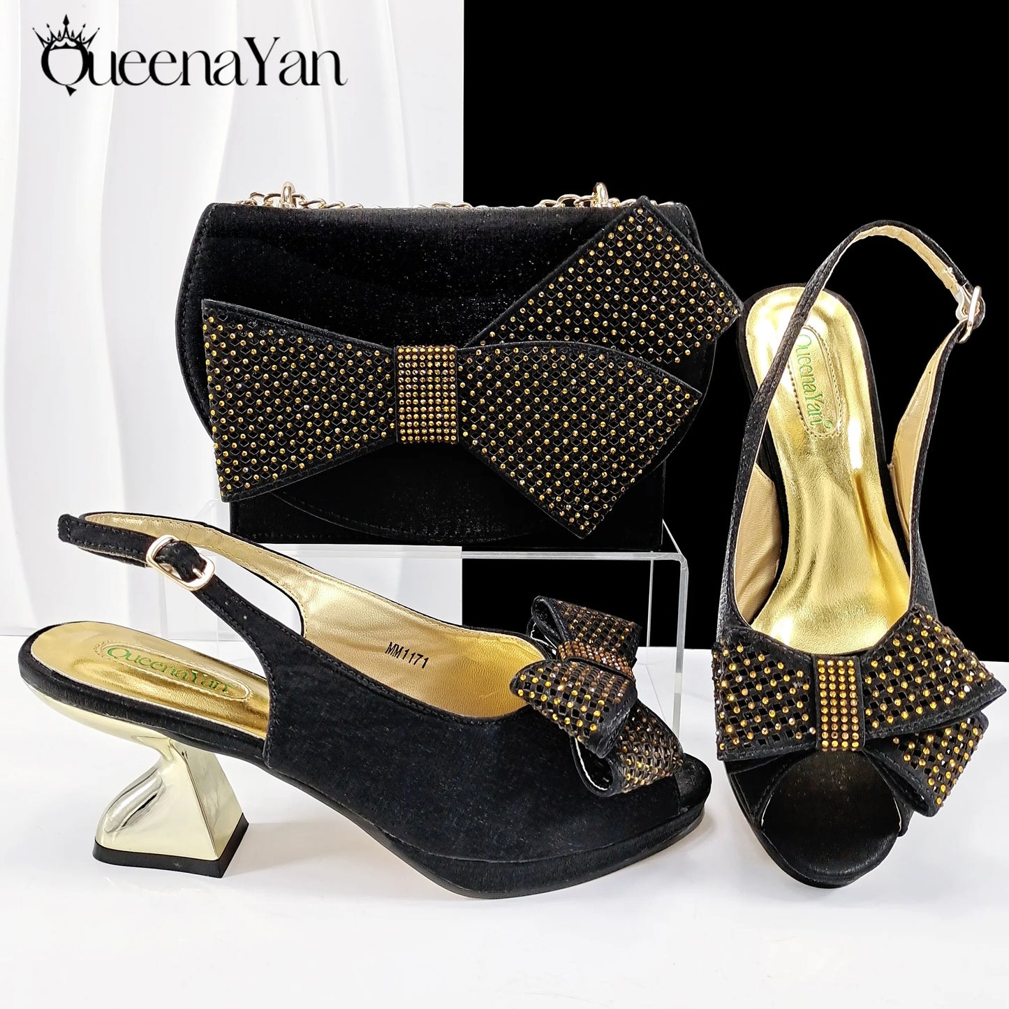 Elegant Women High Heels for Peep Toe Good Material Rhinestone Wine Sandals Italian Design Shoes and Bags Matching