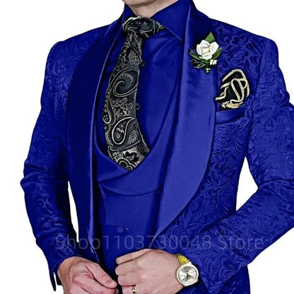 Elegant Mens Wedding Suits Italian Design Champagne Smoking Groom Tuxedo Jacket Vest Pants 3 Piece Party Prom Suits Set For Men