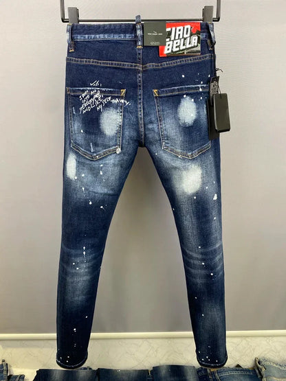 Men Jeans Dsq2 Denim Pants Hole Slim Pencil Trousers Buttons Party Clothes coolguy D2 JEANS for husband blue