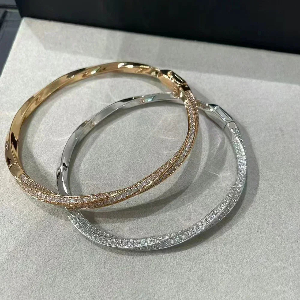 Bangle Micro Pave Moissanite Diamond Bracelet for Women 925 Sterling Silver Plated 18k Gold Eternity Twisted Bangle