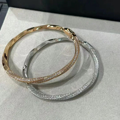 Bangle Micro Pave Moissanite Diamond Bracelet for Women 925 Sterling Silver Plated 18k Gold Eternity Twisted Bangle