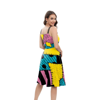 Halloween Nightmare Christmas Sally Dress Spaghetti Strap Women's Sexy Backless Dresses Patchwork Vestidos