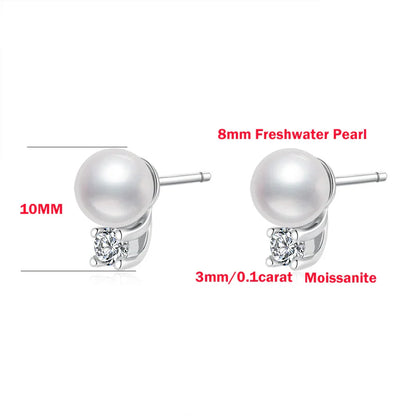 with Certificate 3mm Moissanite Diamond Stud Earrings with Pearl 925  Silver Plated 18k Gold Ear Studs for Women Fine Jewelry
