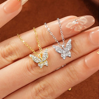 Sparkling 1.5mm Moissanite Necklace 14K Gold Butterfly Pendant Necklaces for Women Valentine's Day Jewelry Gift