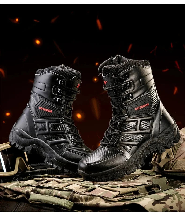 High Quality Men's Brand High-Top Leather Boots Breathable Desert Combat Men's Boots Outdoor Shoes Non-slip Hiking Ankle Boots