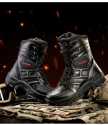 High Quality Men's Brand High-Top Leather Boots Breathable Desert Combat Men's Boots Outdoor Shoes Non-slip Hiking Ankle Boots