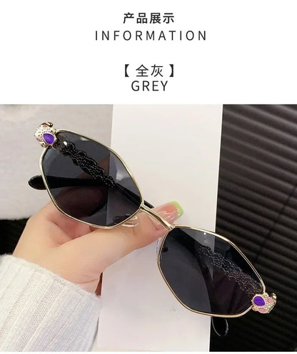 Retro Geometric Polygon Metal Frame Sunglasses with Colorful Enamel Temple Arms UV400 Trendy Women's Fashion Shades Gafas De Sol