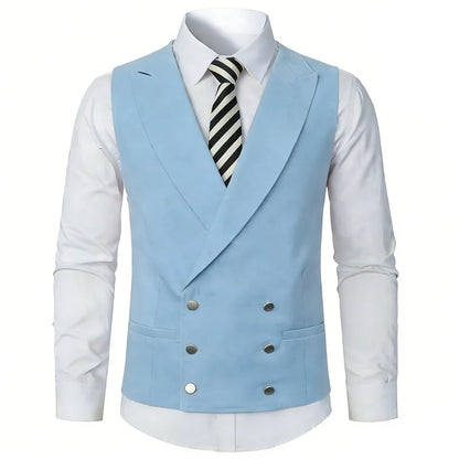 Men Vest Ivory Double Button With Lapel Solid Waistcoat For Wedding Banquet Party Business Office Casual Daily Men Suit Vest