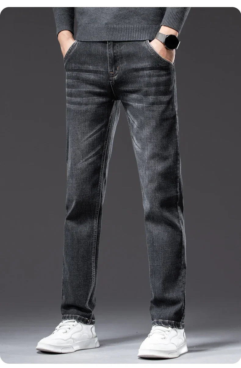 New Men's Slim Straight Elastic Jeans Fashion Business Casual Comfortable Soft Denim Trousers High Quality Mens Designer Clothes