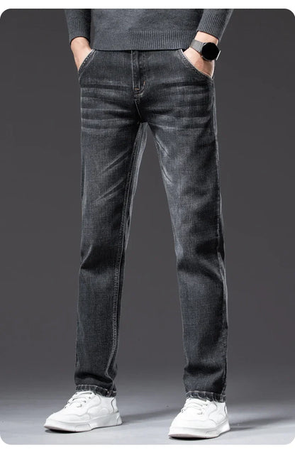 New Men's Slim Straight Elastic Jeans Fashion Business Casual Comfortable Soft Denim Trousers High Quality Mens Designer Clothes