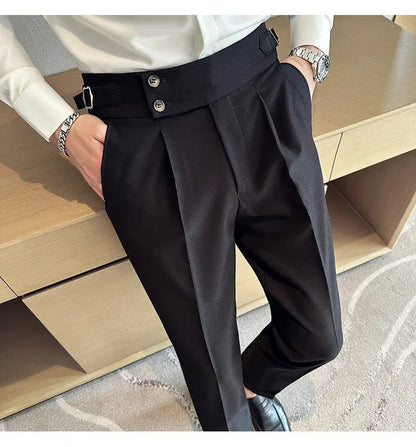 British Style Naples Solid Color High Waist Suit Pants High Quality Men Formal Business Social Party Wedding Casual Trousers