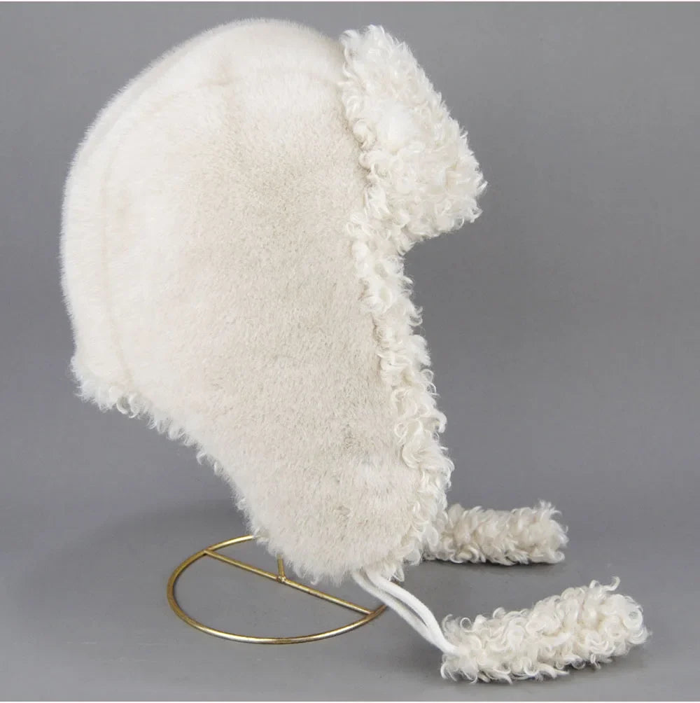 Real Fur Wool Hat Unisex New Winter Warm Bomber Russian Ushanka Hats With Ear Flaps Cow Leather Thick Snow Earflaps Baseball Cap