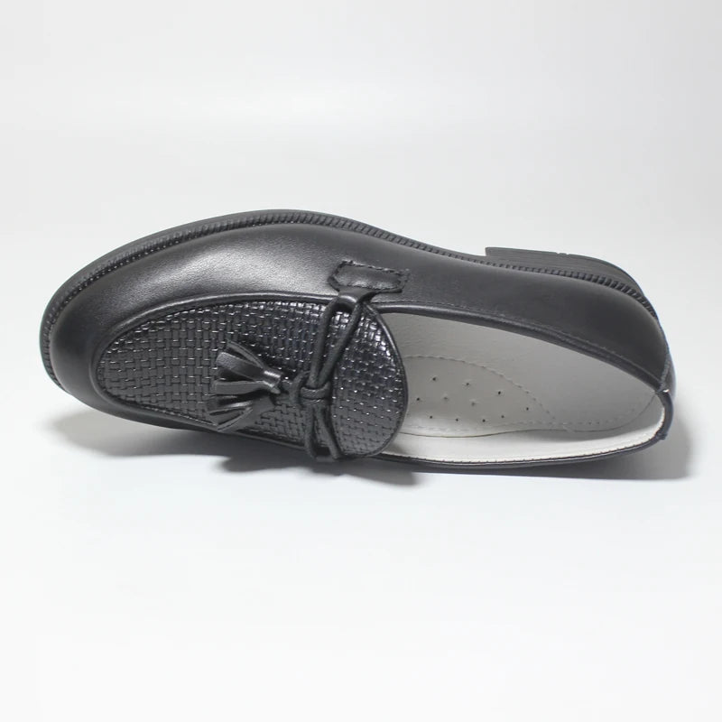 2023 Boys Shoes With Tassel Matte Black PU Leather Loafer Slip on Embossing Moccasins For Kids Boy Dress Shoe Italian Breathable