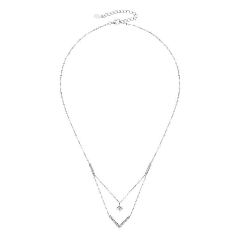 Sparkling 3mm&1.8mm Round Moissanite Necklace 925 Sterling Silver Fashion V-Shape Necklaces for Women Fine Jewelry Gift