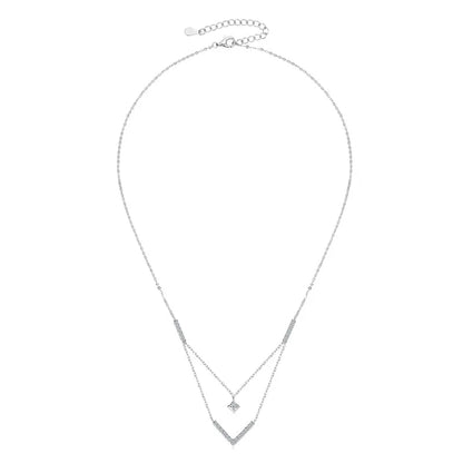 Sparkling 3mm&1.8mm Round Moissanite Necklace 925 Sterling Silver Fashion V-Shape Necklaces for Women Fine Jewelry Gift